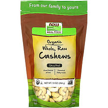 Сирі горіхи кеш'ю NOW Foods, Real Food "Organic Raw Cashews" цілісні, без солі (284 г)