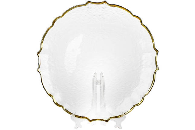 Сервірувальна тарілка Adele,reєфне прозоре скло із золотою облямівкою 33 см.паковка 4 штуки (579-270), фото 1