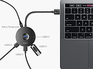 ЮСБ Хаб 4хUSB Baseus USB3.0 х1, USB2.0 х3 концентратор розгалужувач USB Hub 1м (чорний), фото 3