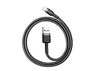 Кабель Lightning 2.4 А для швидкої зарядки Baseus посилений шнур Лайтнінг нейлоновий 1м (чорний), фото 3