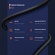 Кабель HDMI - HDMI v2.0 4K HD 60Гц Baseus з позолоченими коннекторами Enjoyment Series 1м (чорний), фото 9