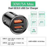 Зарядка в машину на 2 USB Baseus 5A азп Circular Plastic QC4.0 PD3.0 30W (чорний), фото 4