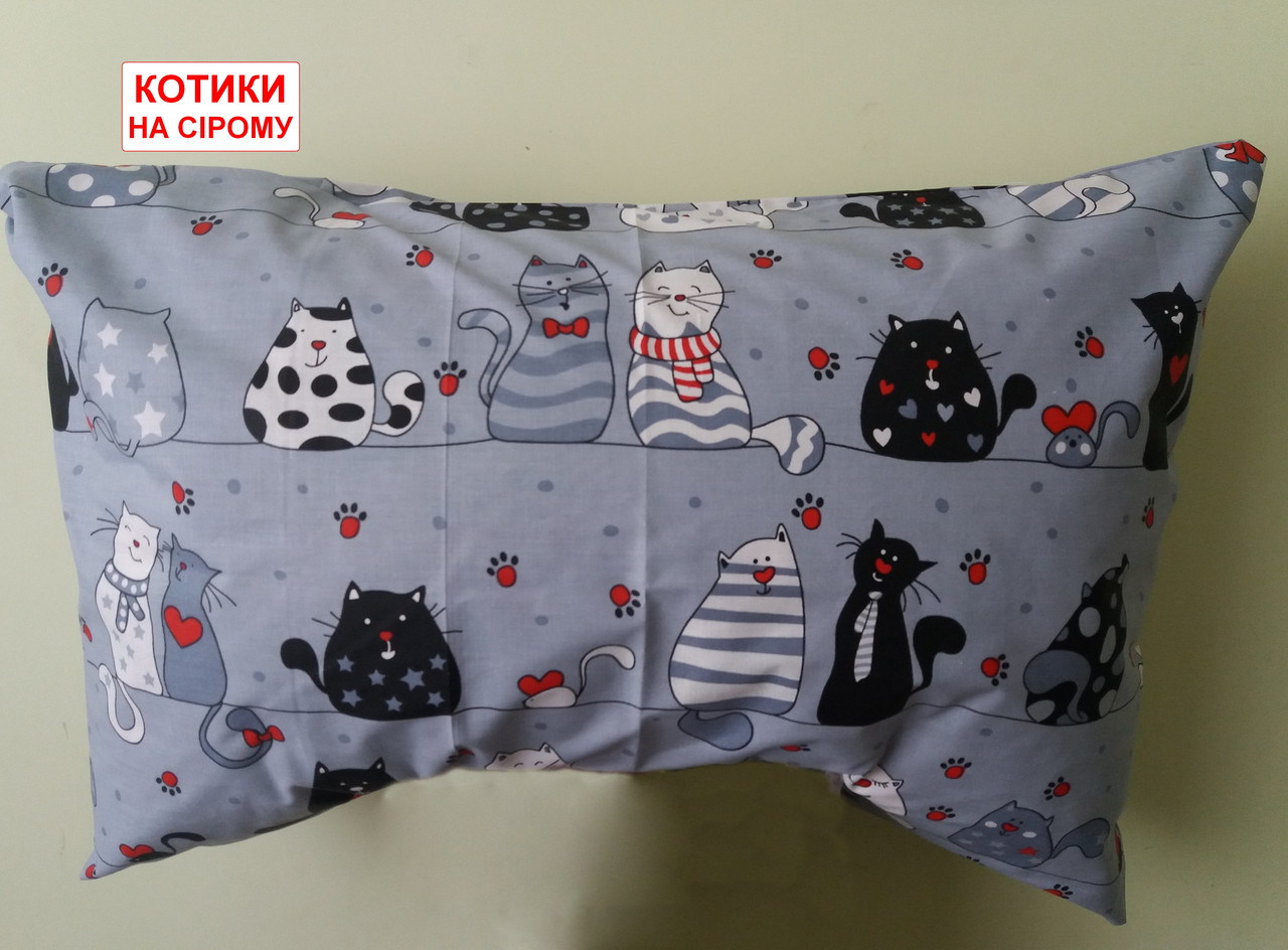 Наволочка бязь 50х70 см., принт: Котики на сірому