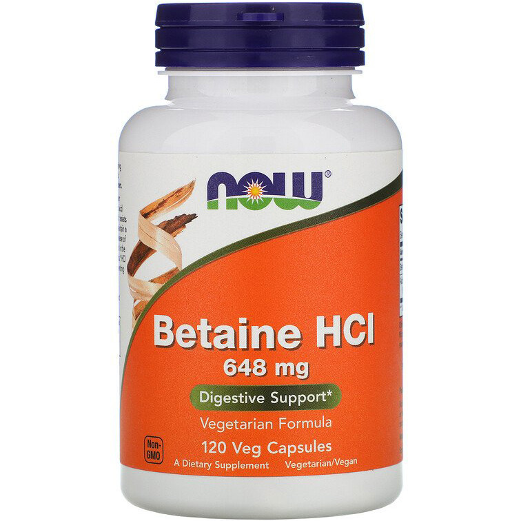 Бетаїна гідрохлорид NOW Foods "Betaine HCL" 648 мг (120 капсул)