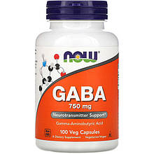 Гамма-аміномасляна кислота NOW Foods "GABA" нейромедіатор, 750 мг (100 капсул)