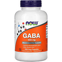 Гамма-аміномасляна кислота NOW Foods "GABA" з вітаміном B6, 500 мг (200 капсул)