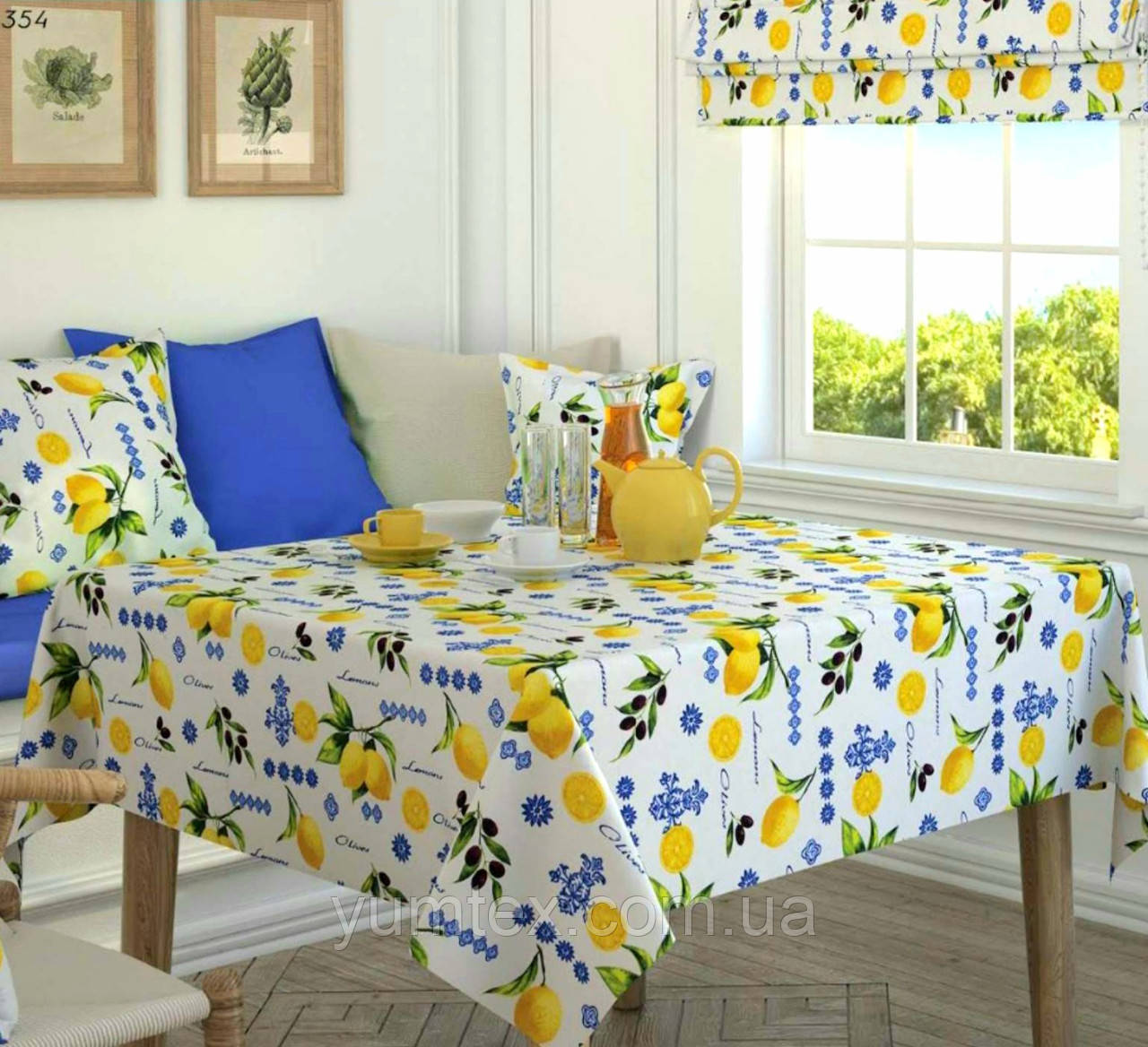 Скатерть тефлоновая водоотталкивающая пропитка лимончик мелкий на белом - фото 1 - id-p1329601187