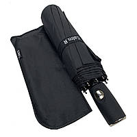 Мужской складной зонт полуавтомат на 10 спиц с системой антиветер от Calm Rain, прямая ручка, черный, 360