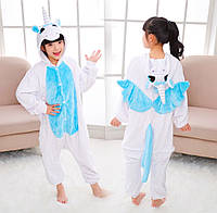 Детский Костюм Кигуруми, Пижама кингуруми Единорог с крыльями для детей на взрослых детские пижамы 130, Голубой