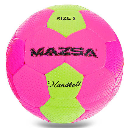М'яч для гандболу Outdoor покриття спінена гума MAZSA JMC002-MAZ (PU, р-н 2, рожевий-жовтий), фото 2