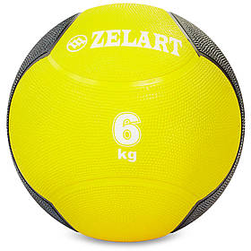 М'яч медичний медбол Zelart Medicine Ball FI-5121-6 6кг (гума, d-24см, жовтий-чорний)