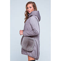 Женская стильная зимняя куртка VAM с накладными меховыми карманами 44 размер