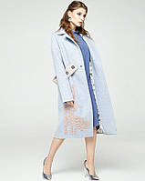 Пальто женское демисезонное бренд Solh в голубом цвете с апликацией