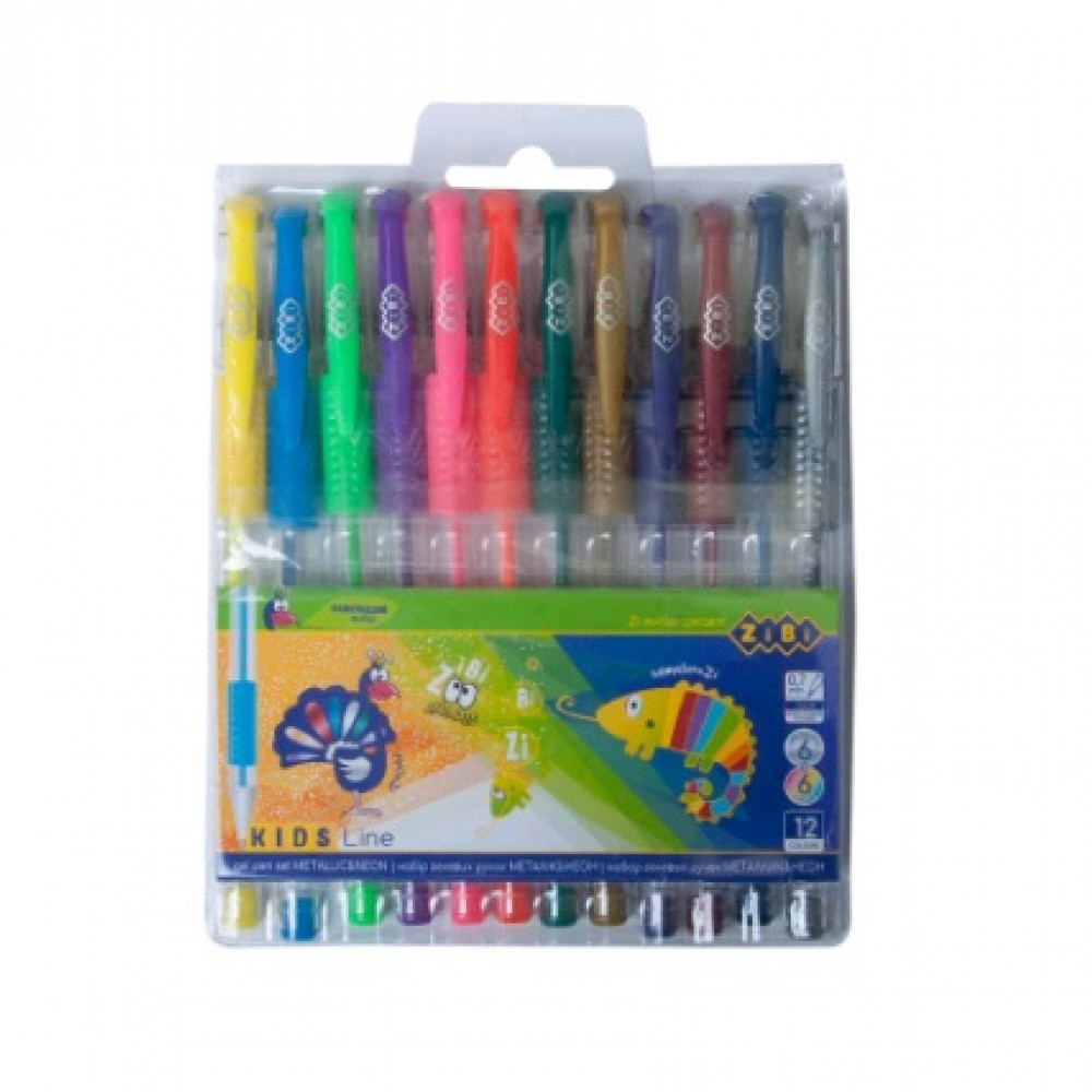 Набір Zibi 2205-99 гелеві ручки 12 кол. НЕОН+МЕТАЛІК, фото 1