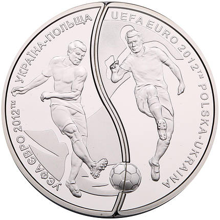 Набір з двох срібних монет, які складаються в коло діаметром 50 мм УЄФА. Євро 2012. Україна-Польща, фото 2