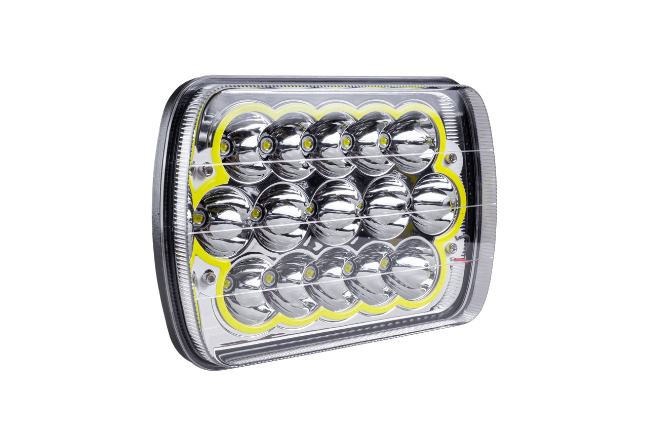 Фара LED прямокутна 45W (15 діодів) (ближн. + дальній) (+ LED жовте кільце) + кріплення, фото 1