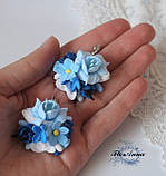 Блакитні сережки квіти ручної роботи "Повітряний аромат", фото 4