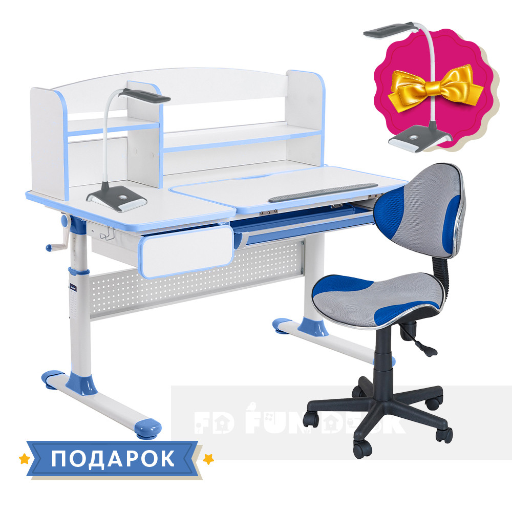 Комплект парта для школьников Cubby Rimu Blue + детский стул FunDesk LST3 Blue-Grey