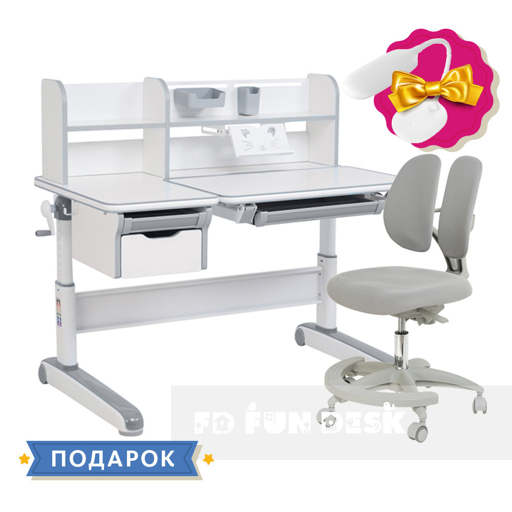 Дитячий комплект стіл-трансформер FunDesk Libro Grey + ортопедичне крісло FunDesk Primo Grey