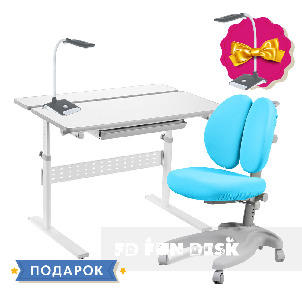 Комплект для школяра 👨🏫 парта-трансформер Fundesk Colore Grey + ергономічне крісло FunDesk Solerte Blue
