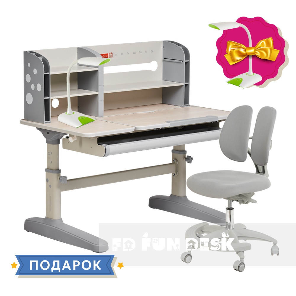 Комплект школяра 👨🏫 парта-трансформер Fundesk Amico Grey + підліткове крісло FunDesk Primo Grey