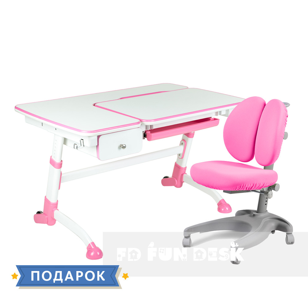 Комплект для дівчинки 👸 парта для школи Amare Pink + ергономічне крісло FunDesk Solerte Pink