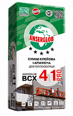 Клей для пінопласту та мін. вати армуючий Anserglob BCX-41 PRO, 25кг