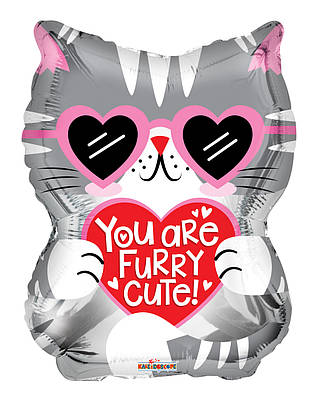 К 18" You Are Furry Cute Cat Foil Balloon. Фольгована куля Кошеня Ти милий пухнастик 14 лютого