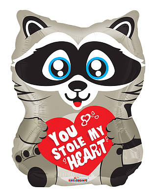 К 18" Love Raccoon Shape Foil Balloon. Фольгована куля Закоханий єнот 14 лютого