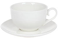 Чайная пара: чашка фарфоровая 310мл с блюдцем, цвет - белый, в упаковке 4шт. (988-277)
