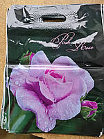Полиэтиленовый пакет с прорезной ручкой 290*390 мм Роза розовая