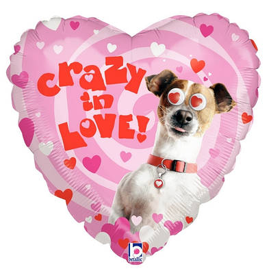 BT 21" Two-Sided Packaged Crazy in Love Dog Crazy Eyes. Фольгована куля Серце, В УП 14 лютого