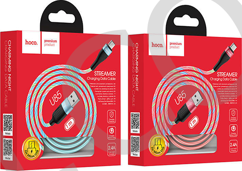 USB кабель Hoco U85 Charming night(с эффектом бегущей подсветки) Micro USB 2.4A (1000mm) красный