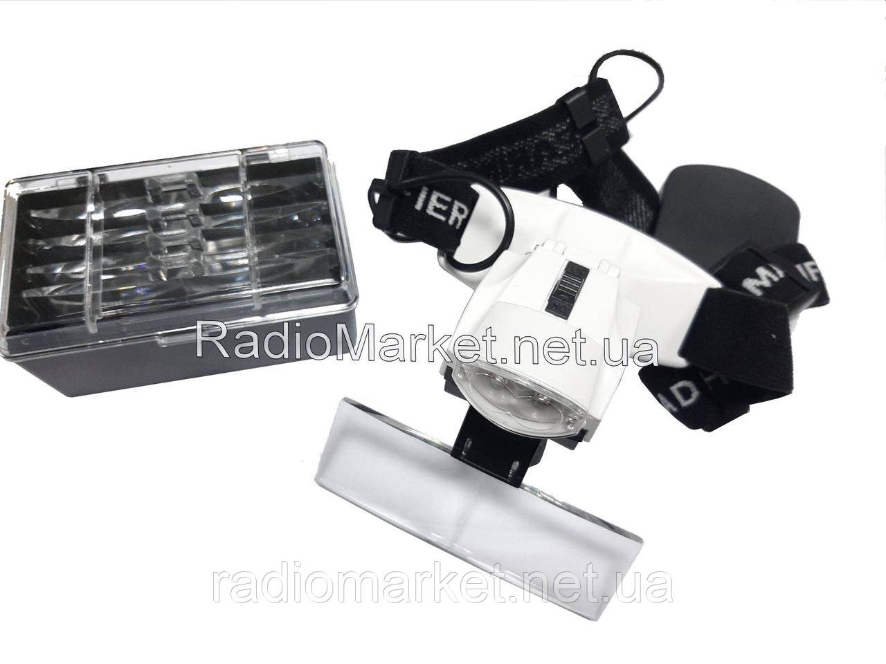 Лупа бінокулярна з LED підсвічуванням на резинці, 1Х - 6Х кратне збільшення, №9892С, біла, фото 1