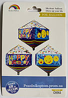 Фольгированный шар Ромб Happy Birthday смайлики , в индивидуальной упаковке