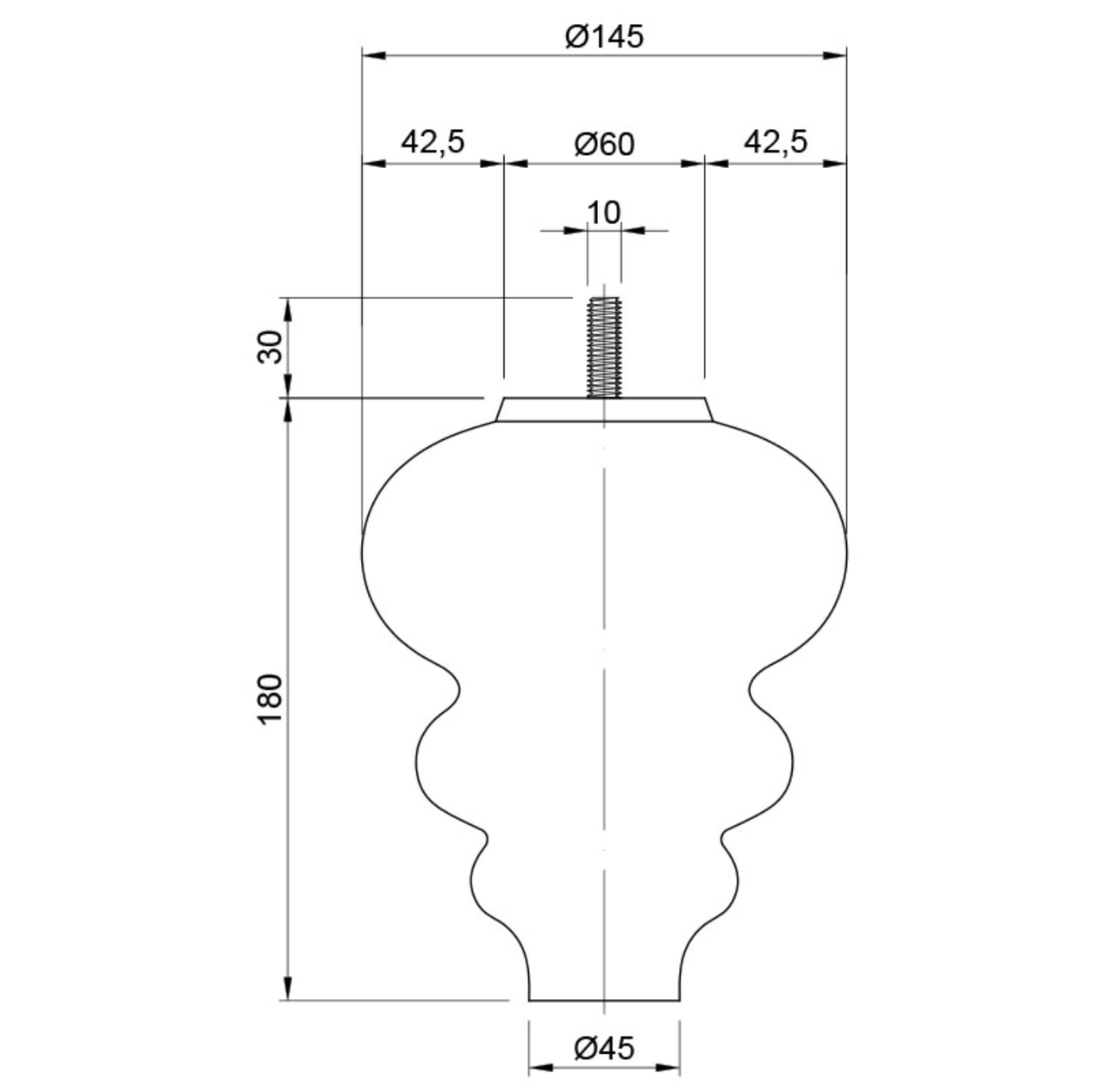 Мебельная Ножка №005 Н180 D145mm.