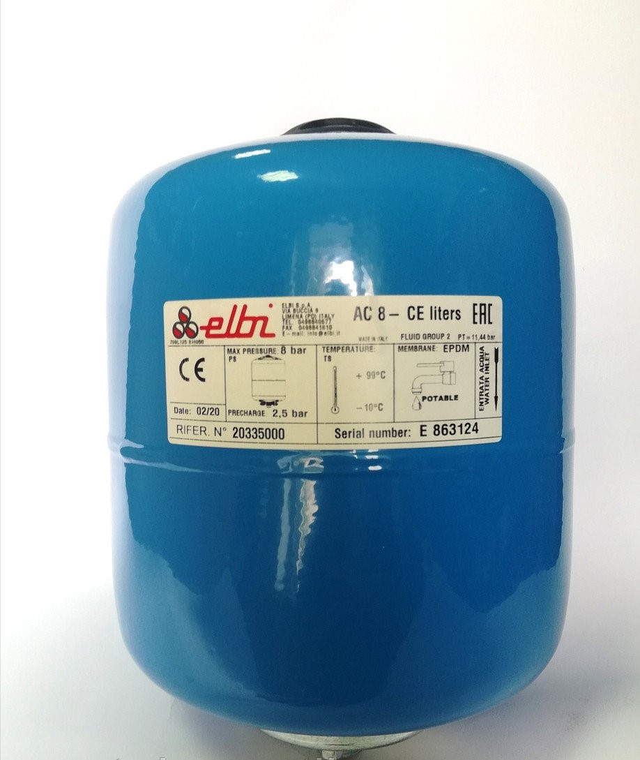 Гідробак для води синій АС 25 CE Elbi вертикальний, гідроакумулятор водопостачання зі змінною мембраною