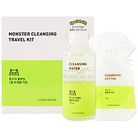 Набор для очищения кожи лица с мицеллярной водой Etude House Monster Cleansing Travel Kit 100 мл + 30 шт