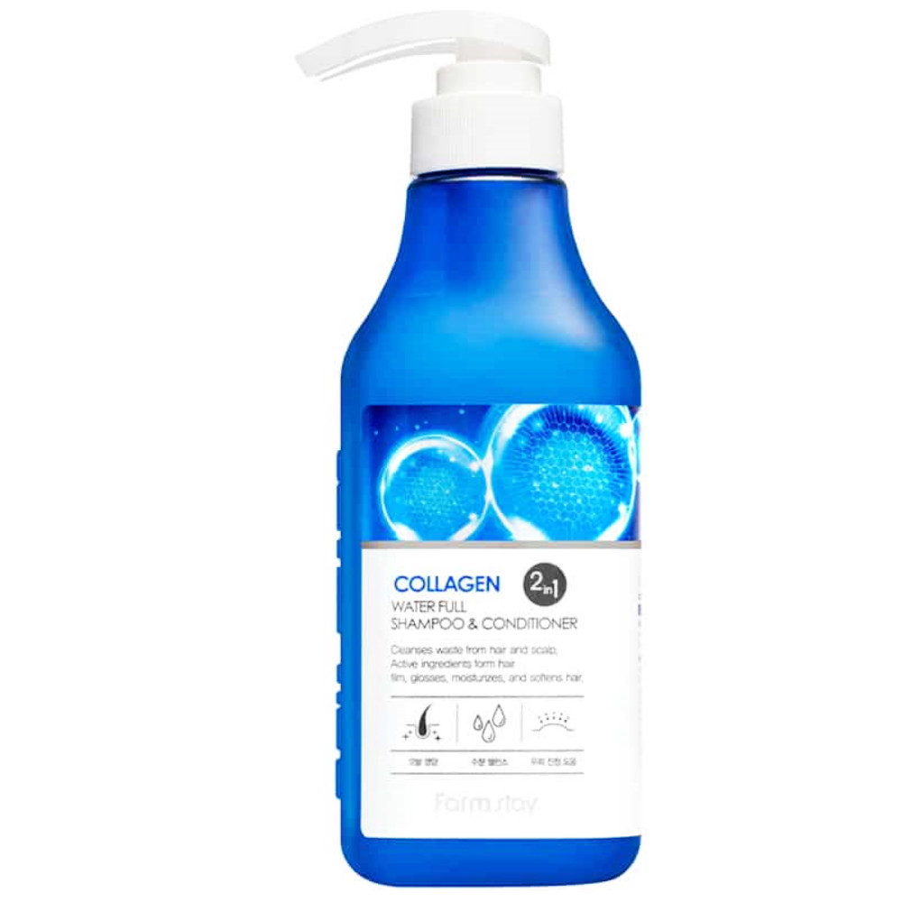 Шампунь-кондиціонер зволожуючий з колагеном Farmstay Collagen Water Full Moist Shampoo And Conditioner 530 мл