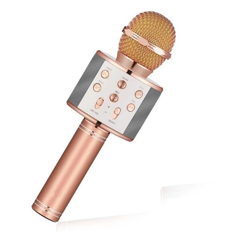 Бездротова караоке мікрофон з вбудованим стовпчиком DM Karaoke WS858 Original Розове золото USB/Bluetooth