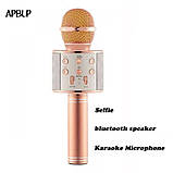 Бездротова караоке мікрофон з вбудованим стовпчиком DM Karaoke WS858 Original Розове золото USB/Bluetooth, фото 6