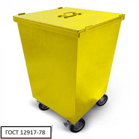 Бак металевий з кришкою та колесами V-750 л, жовтий, фото 2