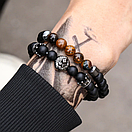 Браслет чоловічий з натурального каменю з левом ONEPRIDE чорний комплект, фото 4