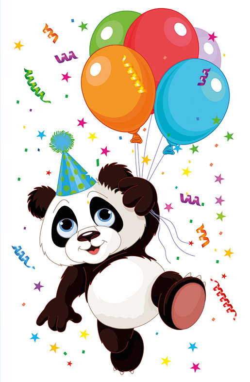 Подарунковий пакет великий вертикальний "Панда з кульками" 25х38 см