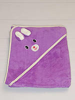 Детское махровое полотенце "Зайка" с капюшоном. Фиолет