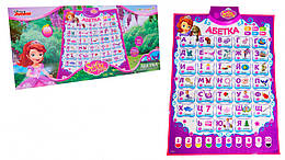 Дитячий фіолетовий музичний навчальний плакат азбука 44х60 див. Подарунок для дівчаток від 3 років.
