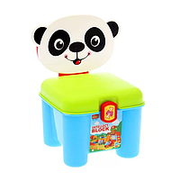 Детский игровой конструктор 3в1 Jixin Панда 46 деталей, чемодан-стул. Прикольные подарки для детей от 3 лет