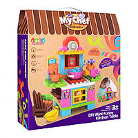 Детский игровой конструктор JDLT 63 детали Кухня для девочки от 3 лет. Крупные яркие детали, посуда и продукты
