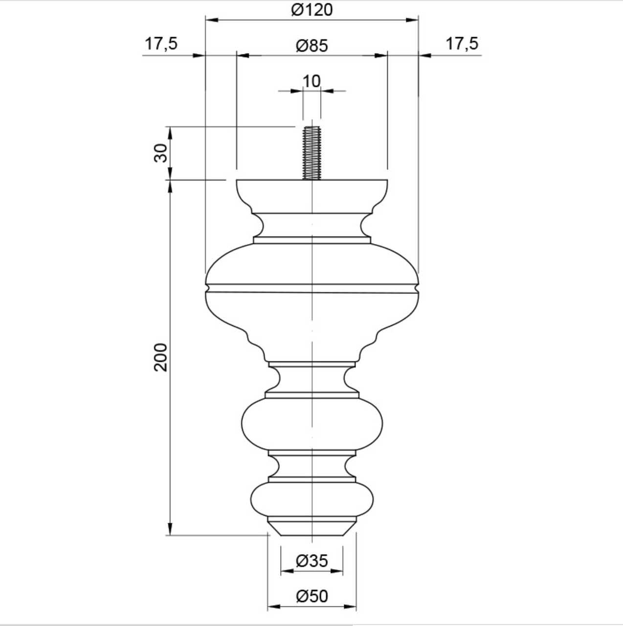 Мебельная Ножка №008 Н200 D120mm.