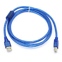 Кабель USB 2.0 RITAR AM/BM, 3.0 m, 1 ферит, прозорий синій